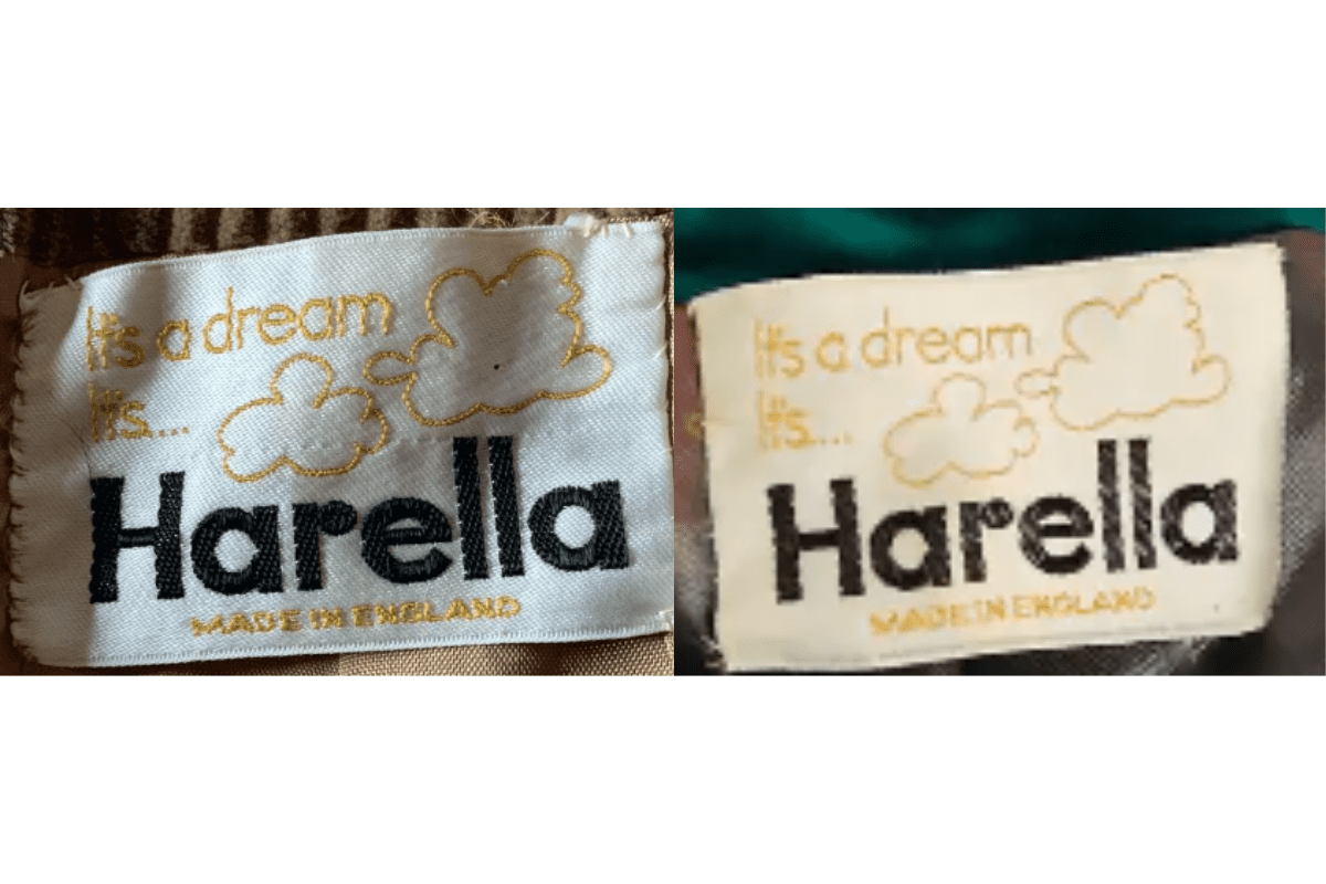 1970s vintage Harella tags label