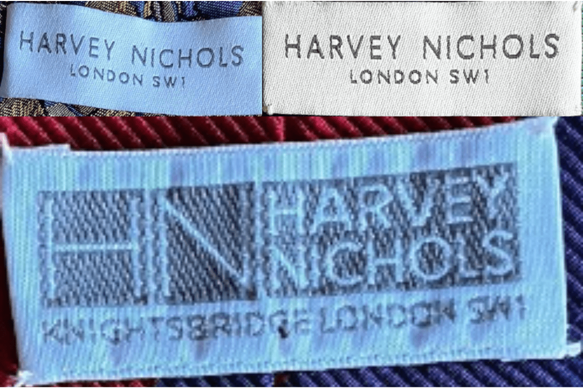 1990s vintage Harvey Nichols tags label