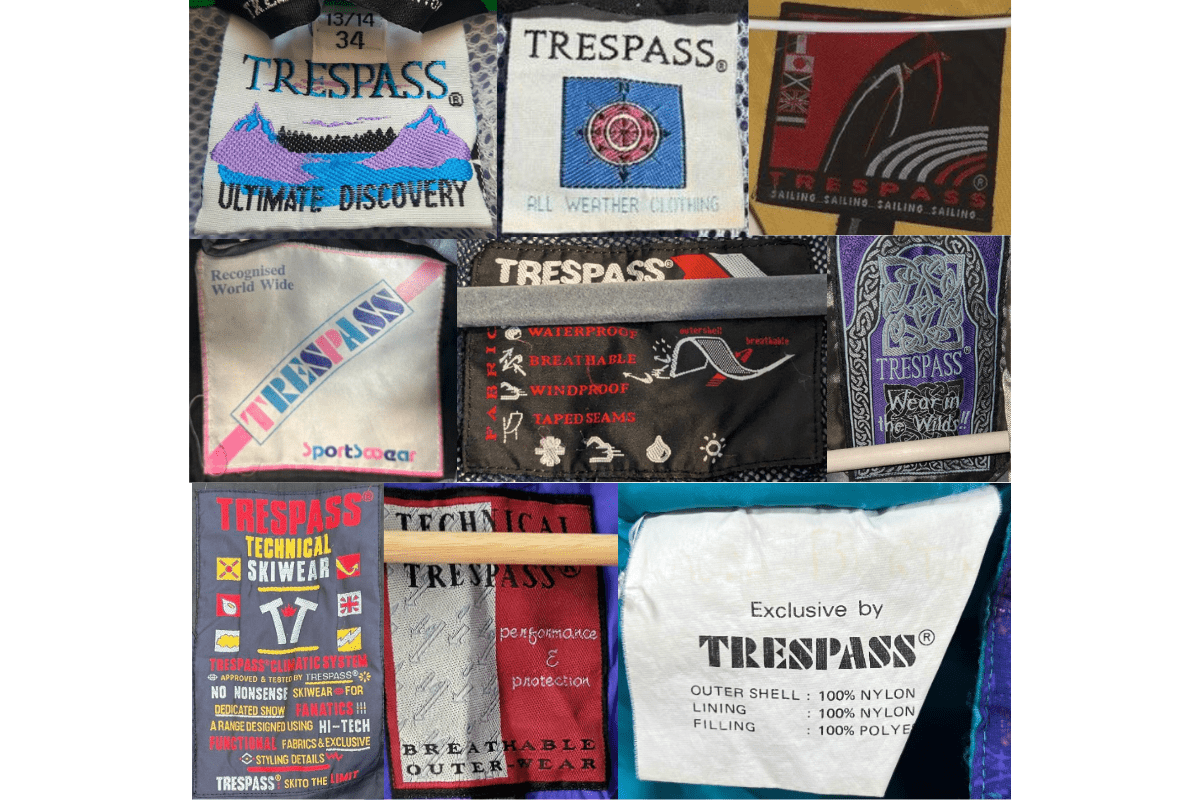 1990s vintage Trespass tags label